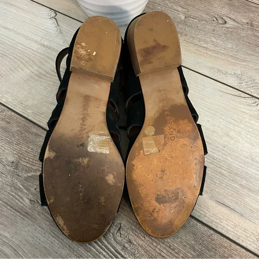 Lucky Brand Genevie Leather Lace Up Open Toe Block Heel Sandals‎